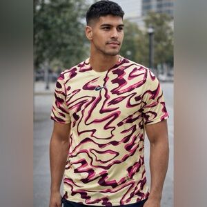 Nike Dri-FIT Slim Fit Graphic Performance T-Shirt | Pink & Burgundy Abstract NWT